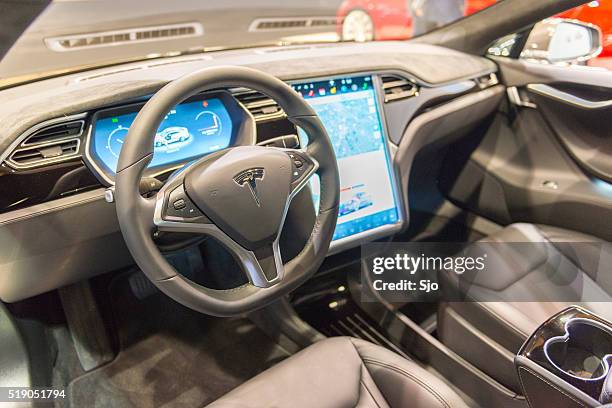 tesla model s electric luxury interior - tesla model s stock pictures, royalty-free photos & images