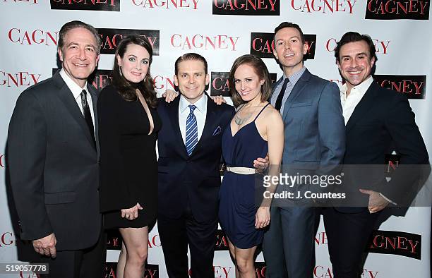 Actors Bruce Sabath, Danette Holden, Robert Creighton, Ellen Zolezzi, Jeremy Benton and Josh Walden pose for a photo at the Off-Broadway Opening...