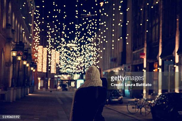 christmas lights in hamburg, germany - christmas tree lights stock-fotos und bilder