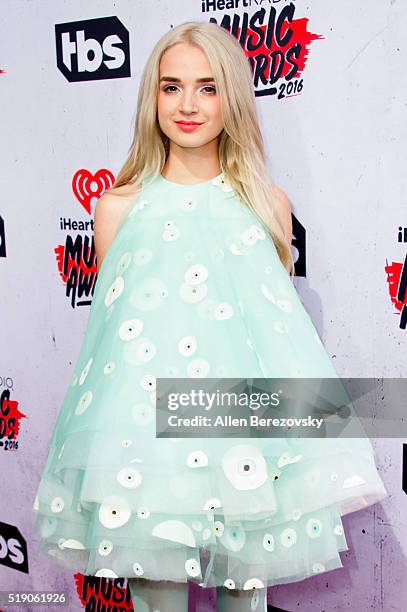 Recording artist That Poppy arrives at the iHeartRadio Music Awards at The Forum on April 3, 2016 in Inglewood, California.