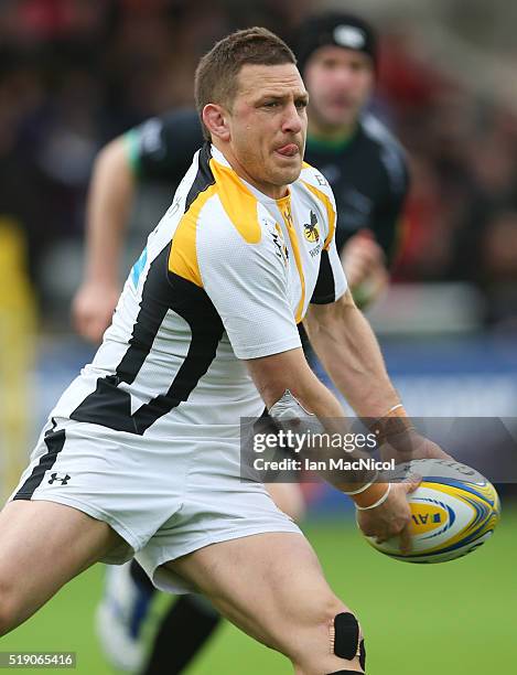 Jimmy Gopperth of Wasps runs with the ball during the Aviva Premiership match between Newcastle Falcons and Wasps at Kingston Park on March 27, 2016...