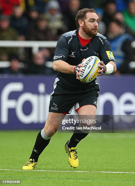 Andy Goode of Newcastle Falcons runs with the ball during the Aviva Premiership match between Newcastle Falcons and Wasps at Kingston Park on March...