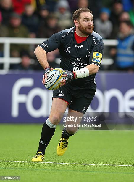 Andy Goode of Newcastle Falcons runs with the ball during the Aviva Premiership match between Newcastle Falcons and Wasps at Kingston Park on March...