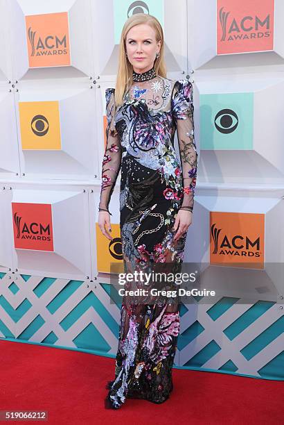 Actress Nicole Kidman arrives at the 51st Academy Of Country Music Awards at MGM Grand Garden Arena on April 3, 2016 in Las Vegas, Nevada.