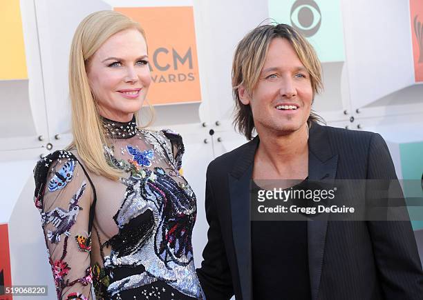 Actress Nicole Kidman and singer Keith Urban arrive at the 51st Academy Of Country Music Awards at MGM Grand Garden Arena on April 3, 2016 in Las...