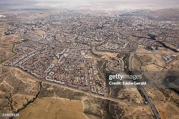 a aerial view of the city of beersheba the largest city in the negev desert - beerscheba stock-fotos und bilder