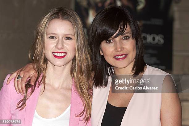 Spanish actresses Manuela Velles and Marian Alvarez attend "Lobos Sucios" photocall at Princesa cinema on April 4, 2016 in Madrid, Spain.