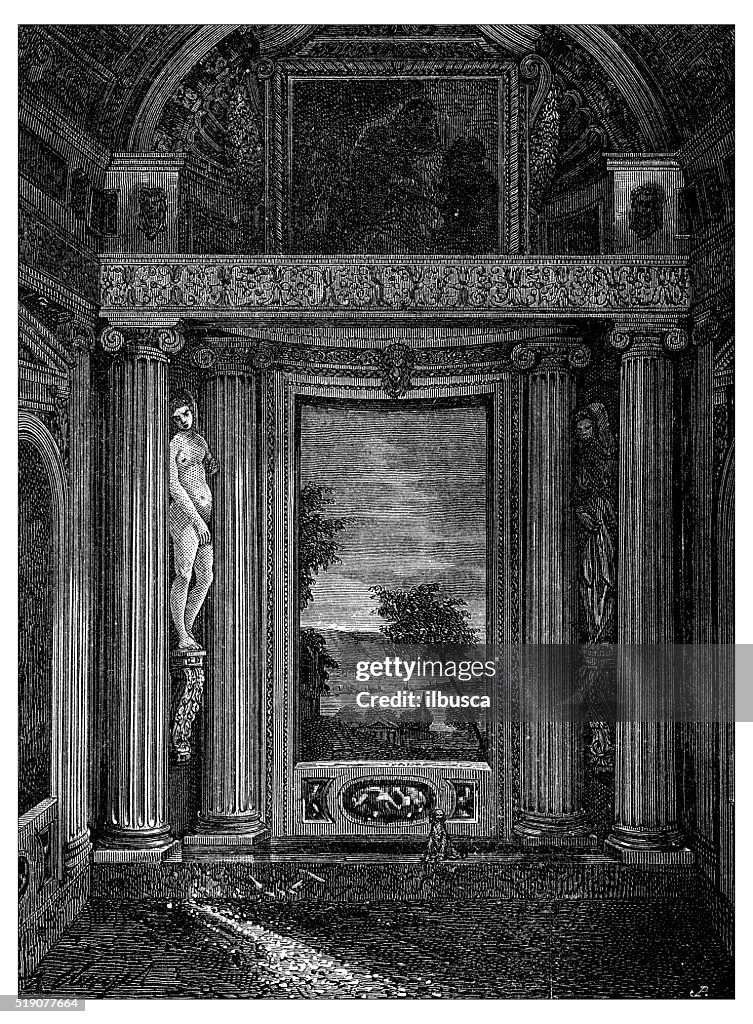 Antique illustration of decoration-interior of Villa Barbaro (Maser, Italy)