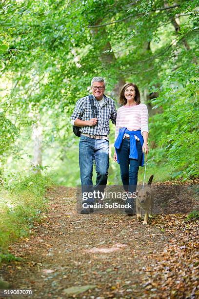 elderly couple out for a walk - walking woods stock pictures, royalty-free photos & images