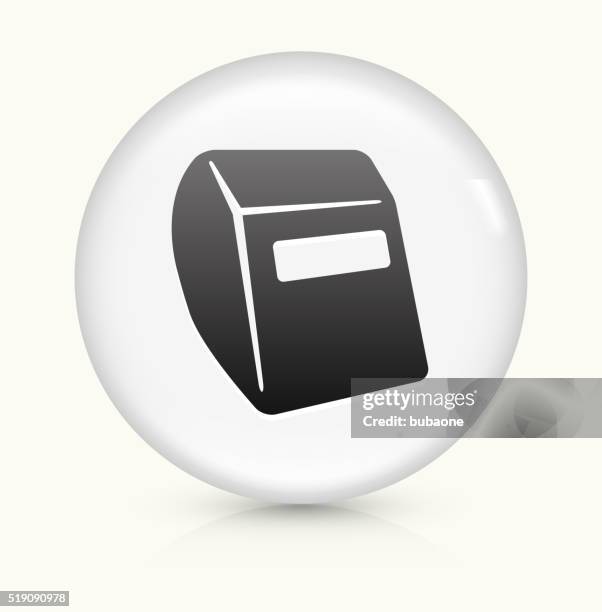 ilustraciones, imágenes clip art, dibujos animados e iconos de stock de casco para soldar icono sobre blanco, vector de redondo botón - soldado con estaño descripción física