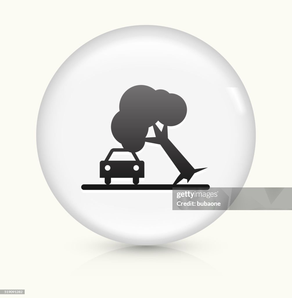 Tree on Car Accident icon on white round vector button