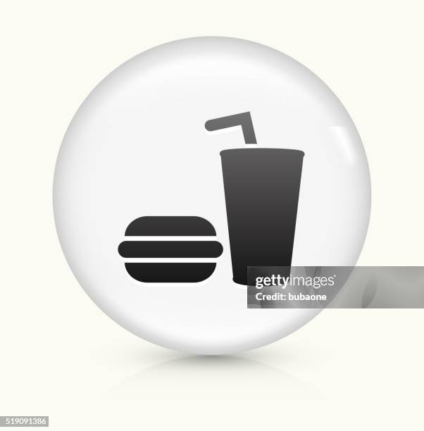 hamburger and soda icon on white round vector button - drinking milkshake stock illustrations