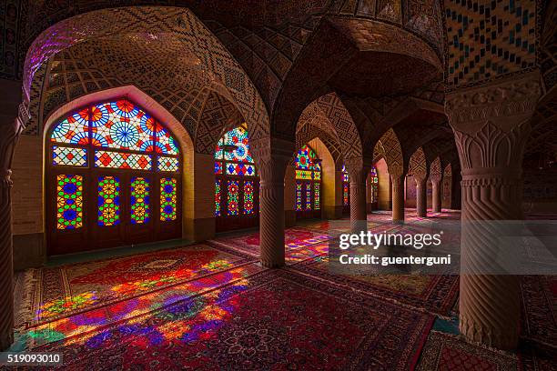 inside the nasir ol molk mosque in shiraz, iran - shiraz 個照片及圖片檔