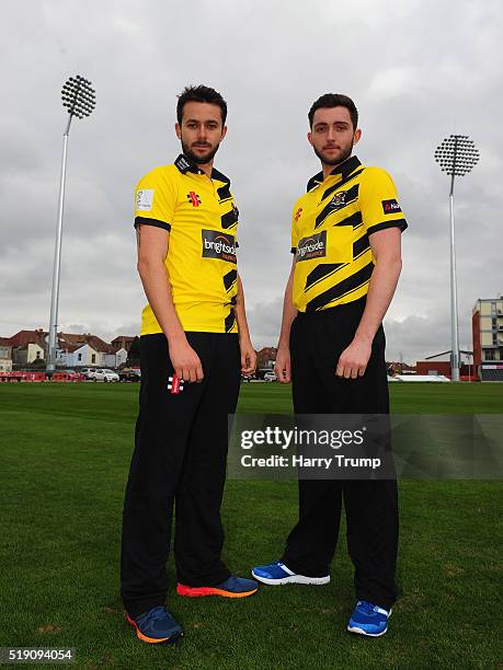 Jack Taylor of Gloucestershire and Matt Taylor of Gloucestershire pose during the Gloucestershire CCC Photocall at the County Ground on April 4, 2016...