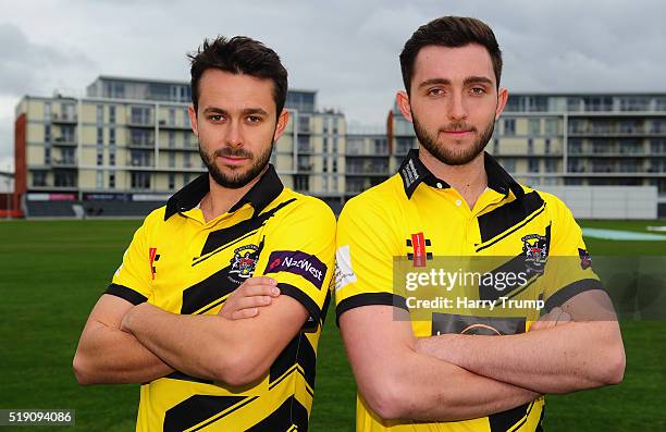 Jack Taylor of Gloucestershire and Matt Taylor of Gloucestershire pose during the Gloucestershire CCC Photocall at the County Ground on April 4, 2016...