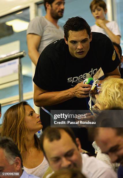 Laure Manaudou with her brother Florent Manaudou during the French Swimming Championships on 3rd April, 2016 in Montpellier, France.