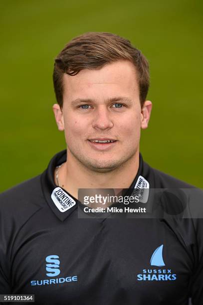 Craig Cachopa of Sussex poses for a portrait in the NatWest T20 Blast outfit during the Sussex Media Day at the County Ground on April 4, 2016 in...