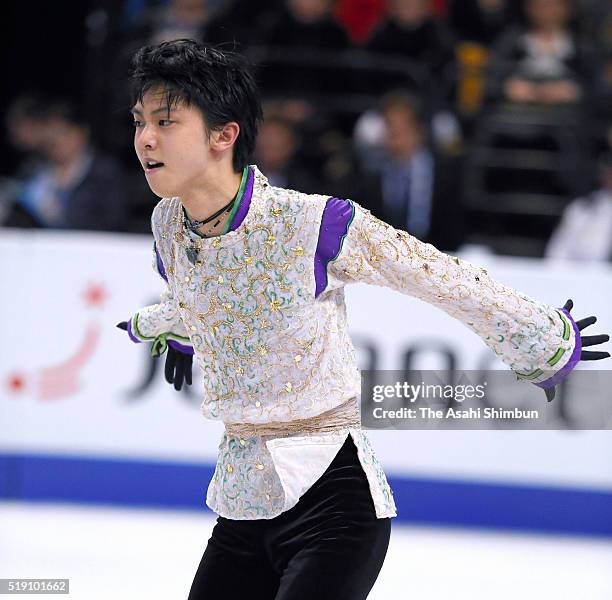 Yuzuru Hanyu of Japan competes in the Men's Singles Free Skating during day five of the ISU World Figure Skating Championships 2016 at TD Garden on...