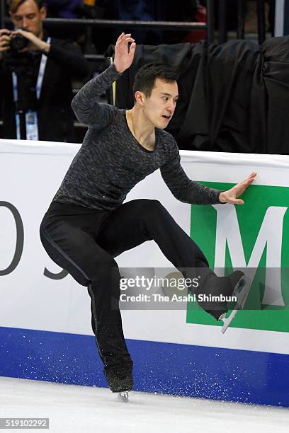 Patrick Chan of Canada falls while competing in the Men's Singles Free Skating during day five of the ISU World Figure Skating Championships 2016 at...