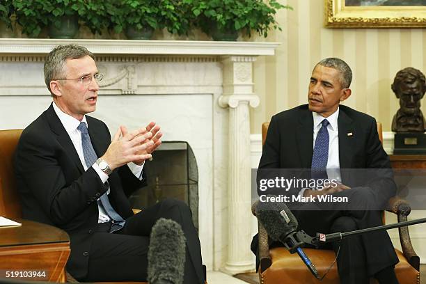 President Barack Obama meets with NATO Secretary General Jens Stoltenberg in the Oval Office at the White House on April 4, 2016 in Washington, DC....