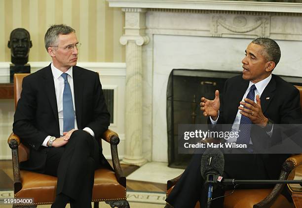 President Barack Obama meets with NATO Secretary General Jens Stoltenberg in the Oval Office at the White House on April 4, 2016 in Washington, DC....