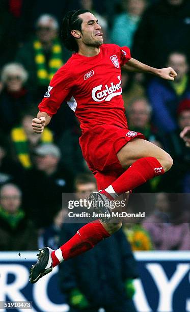 Luis Garcia of Liverpool celebrates his goal during the Barclays Premiership match between Norwich City and Liverpool at Carrow Road on January 3,...