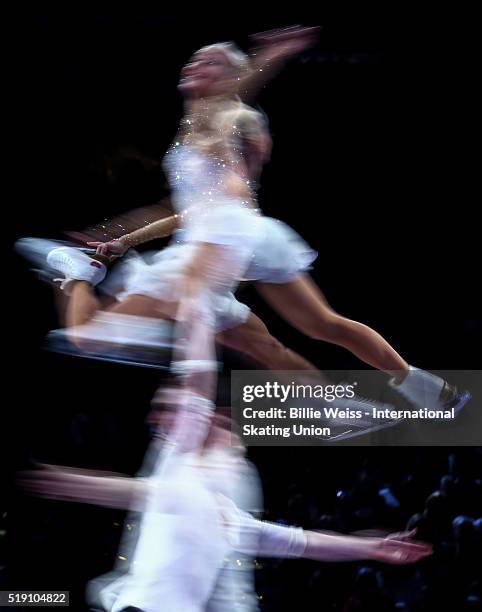 Aliona Savchenko and Bruno Massot of Germany perform during the exhibition of champions during Day 7 of the ISU World Figure Skating Championships...