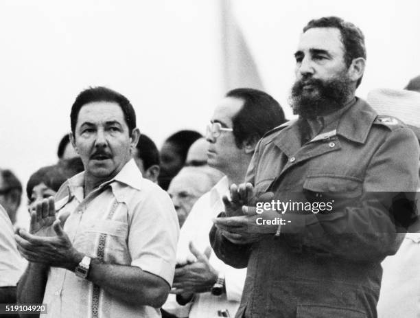 Vice-president General Raul Castro and his brother president Fidel Castro attend the 11th world festival of youth and students, in August 1978 in...