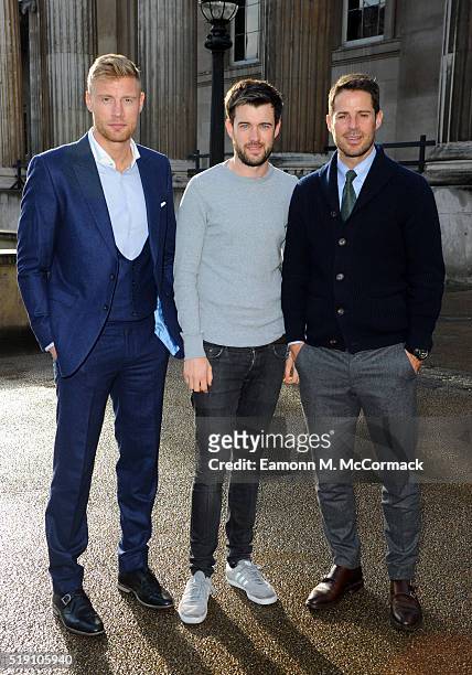 Andrew Flintoff, Jack Whitehall and Jamie Redknapp arrive for the screening of 'A League Of Their Own US Road Trip' at British Museum on April 4,...