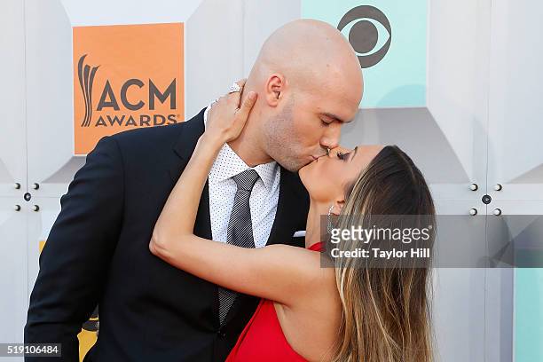 Mike Caussin and Jana Kramer attend the 51st Academy of Country Music Awards at MGM Grand Garden Arena on April 3, 2016 in Las Vegas, Nevada.