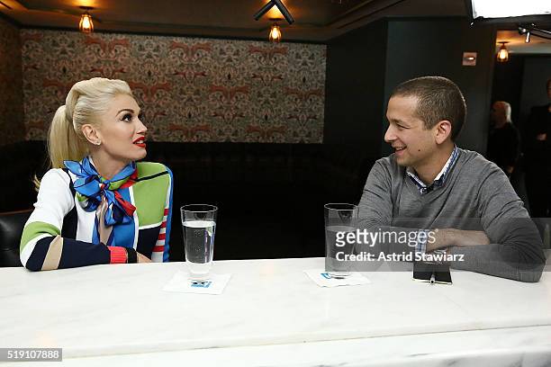 Gwen Stefani talks with Executive Editor at LinkedIn Daniel Roth during 'LinkedIn For Interview With Daniel Roth' at LinkedIn Studios on March 31,...