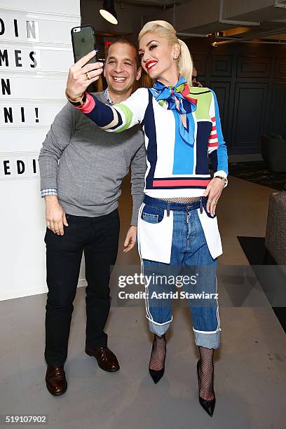 Executive Editor at LinkedIn Daniel Roth and Gwen Stefani pose for photos during 'LinkedIn For Interview With Daniel Roth' at LinkedIn Studios on...