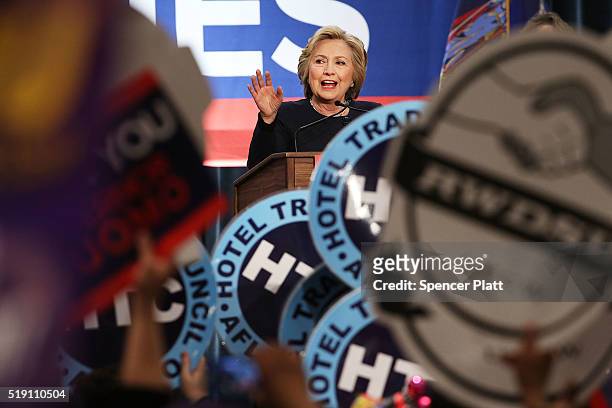 Democratic presidential candidate Hillary Clinton speaks at a rally with New York Governor Andrew Cuomo after he signed a law that will gradually...
