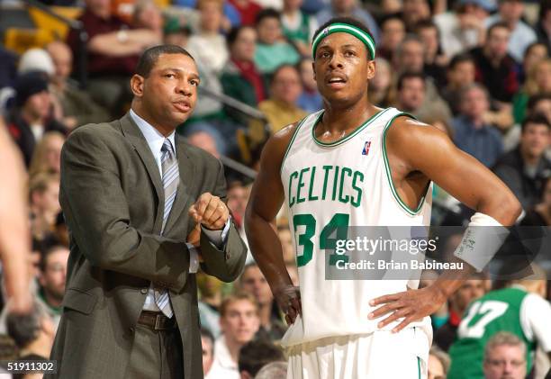 Head coach Doc Rivers and Paul Pierce of the Boston Celtics talk during their game against the New Orleans Hornets January 3, 2005 at the Fleet...