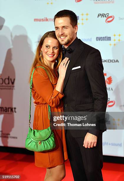 Alexander Klaws and Nadja Scheiwiller attend the LEA - Live Entertainment Award 2016 at Festhalle Frankfurt on April 4, 2016 in Frankfurt am Main,...