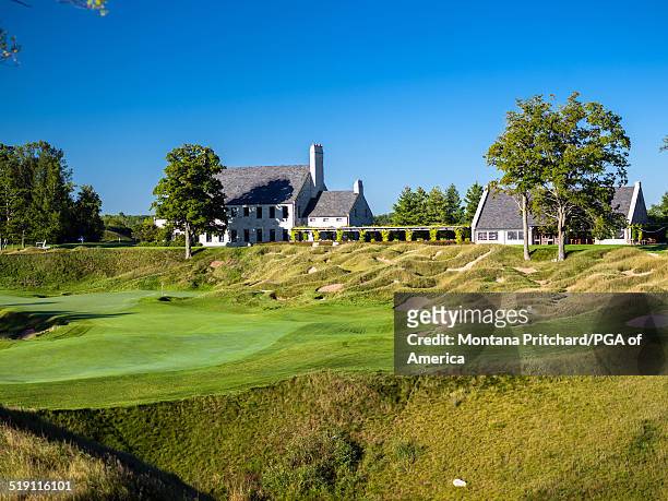 General view of hole eighteen scenic of Whistling Straits Golf Course in Sheboygan, Wisconsin, the future site of the 97th PGA Championship on...