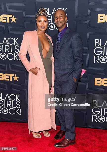 Actress Eva Marcille and BET President of Music Programming and Specials, Stephen G. Hill attend BET Black Girls Rock! 2016 at New Jersey Performing...