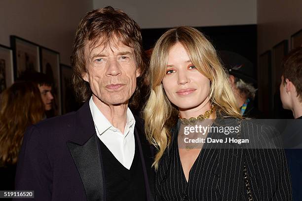 Mick Jagger with daughter Georgia May Jagger during an after party for 'The Rolling Stones: Exhibitionism' at Saatchi Gallery on April 4, 2016 in...