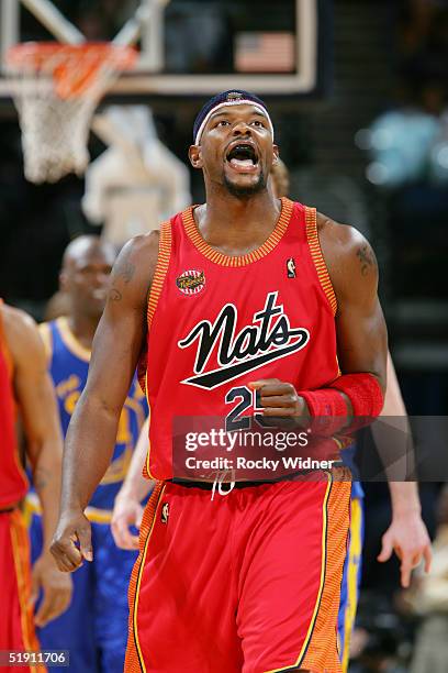 Marc Jackson of the Philadelphia 76ers reacts against the Golden State Warriors at the Arena in Oakland, California. NOTE TO USER: User expressly...