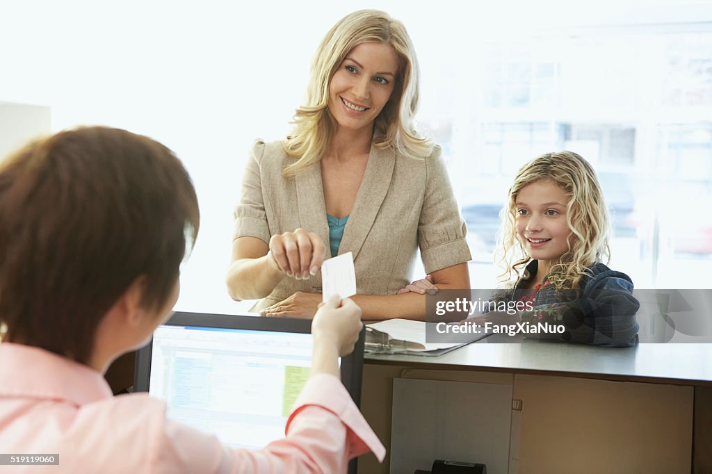 Mother and daughter in a medical office