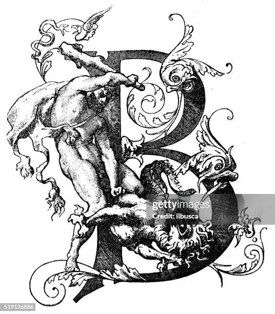 illustrations, cliparts, dessins animés et icônes de ancienne illustration de décoration capital lettre b - lettre b