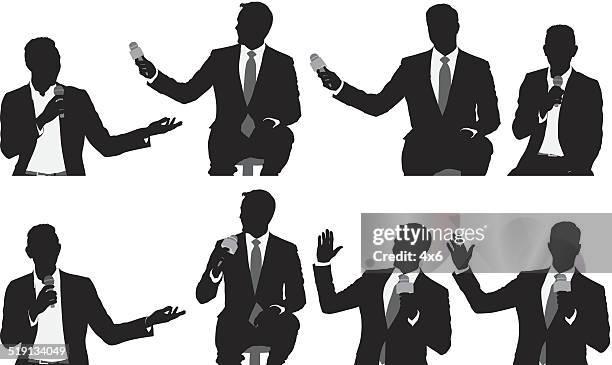 business man holding microphone - journalism stock illustrations