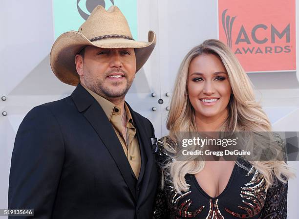 Musician Jason Aldean and Brittany Kerr arrive at the 51st Academy Of Country Music Awards at MGM Grand Garden Arena on April 3, 2016 in Las Vegas,...