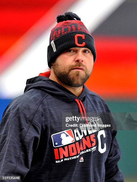 Pitcher Joba Chamberlain of the Cleveland Indians walks onto the field prior to a game against the Boston Red Sox on April 4, 2016 at Progressive...