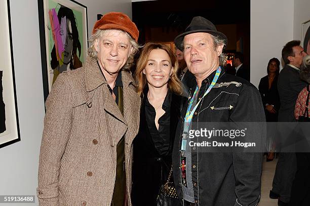 Bob Geldof, Jeanne Marine and Chris Jagger attend an after party for 'The Rolling Stones: Exhibitionism' at Saatchi Gallery on April 4, 2016 in...