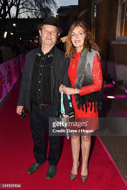 Chris Jagger and Kari Ann Moller arrive for the private view of 'The Rolling Stones: Exhibitionism' at Saatchi Gallery on April 4, 2016 in London,...