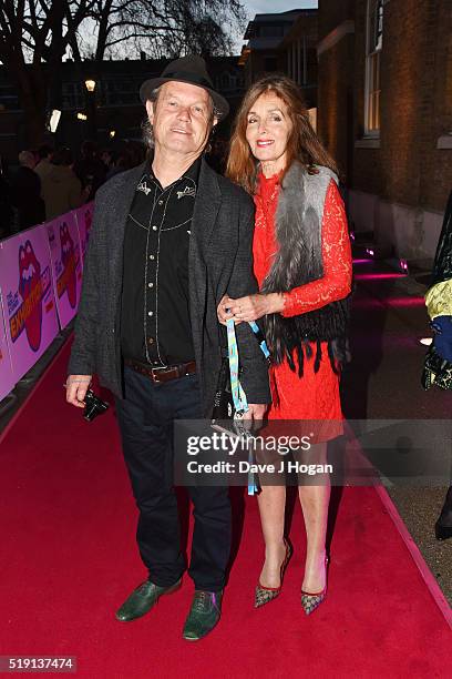 Chris Jagger and Kari Ann Moller arrive for the private view of 'The Rolling Stones: Exhibitionism' at Saatchi Gallery on April 4, 2016 in London,...