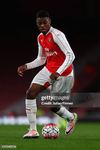 Jeff Reine-Adelaide of Arsenal in action during the FA Youth Cup semi-final second leg match between Arsenal and Manchester City at Emirates Stadium...