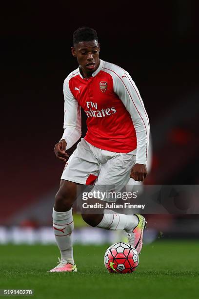 Jeff Reine-Adelaide of Arsenal in action during the FA Youth Cup semi-final second leg match between Arsenal and Manchester City at Emirates Stadium...