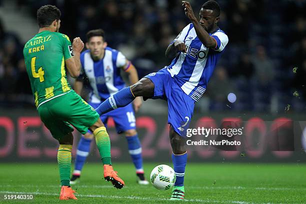 Porto's Portuguese forward Silvestre Varela vies with CD Tondela's Brazilian defender Kaká during the Premier League 2015/16 match between FC Porto...